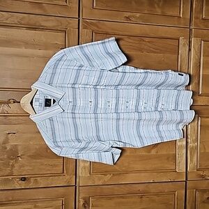 Prana Breathe off white striped button up Mens XXL cotton shirt.